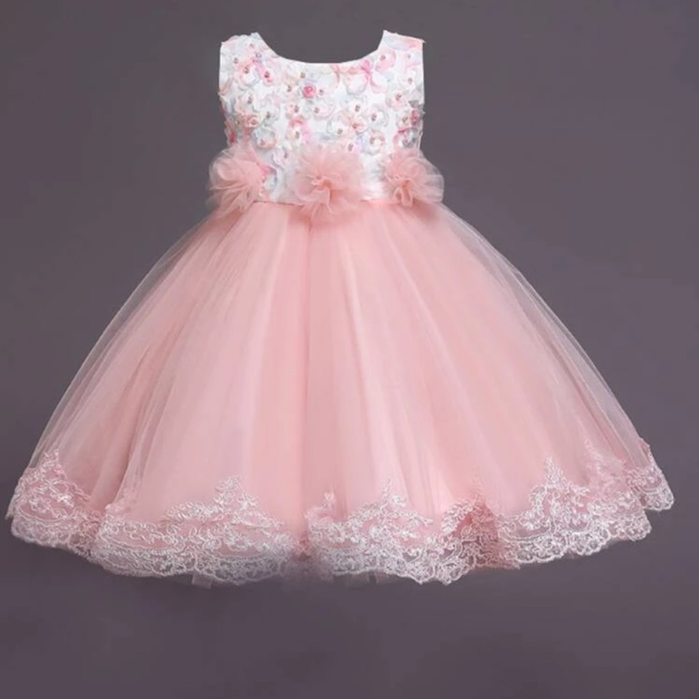 Toddler Girls pearls stereo floral Tutu Gown Dress, Size 100(3-4Y), New.